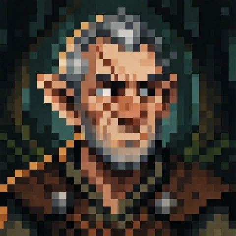 1970s Elf Bandit RPG Art — Stable Diffusion AI Prompt: 1970s tabletop fantasy rpg manual illustration, 16-bit pixel art, Portrait of a...