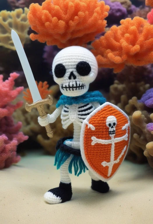 Skeleton With Sword And Shield, Walking In Beautiful Bottom...