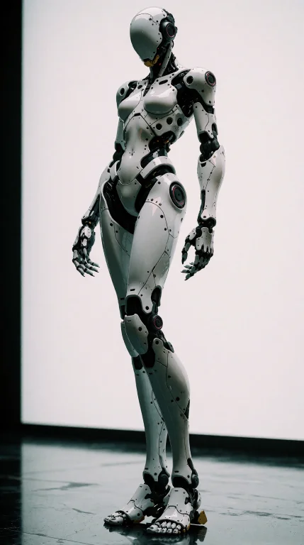 A Full-length Studio Shot Of An Elegant Futuristic Cyborg Un...