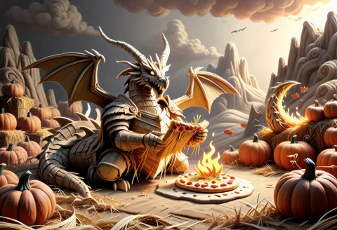 Golden Straw Dragon Art — SDXL AI Prompt: masterpiece, best quality, lazypos, straw world morph, a dragon entirely woven f...