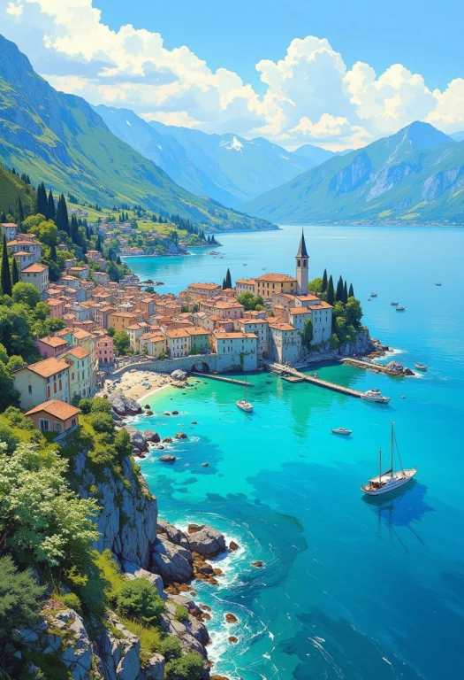 Create A Picture Of A Beautiful Village At Lago Di Garda In...