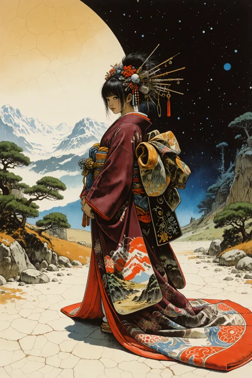 Kur43d0n, Seur4isa. 1girl, Solo, Fantasy Kimono, Rich Burgun...