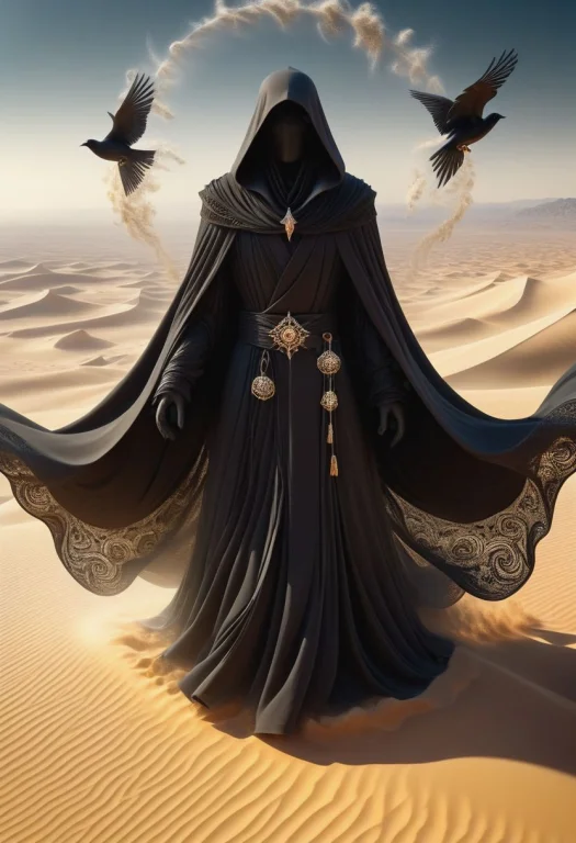 Billowy Reaper Etherical Ghostly Wind Blown Black Robe, Arid...