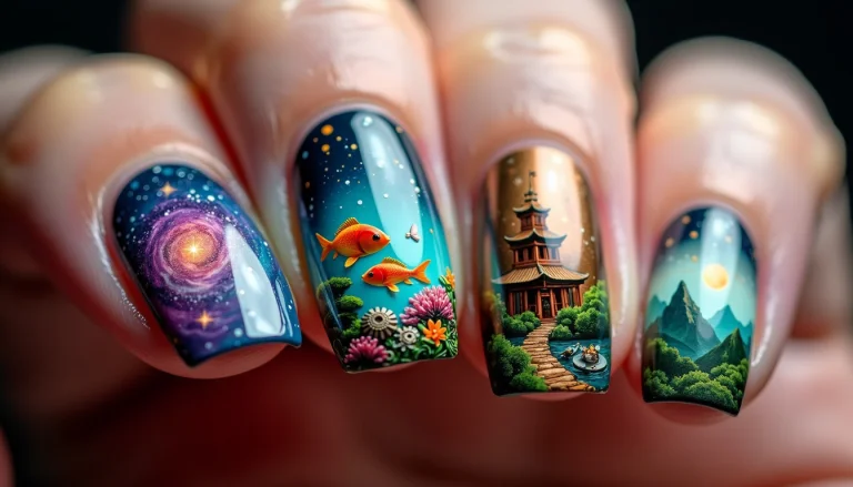 A Mesmerizing Close-up Of Four Meticulously Painted Fingerna...