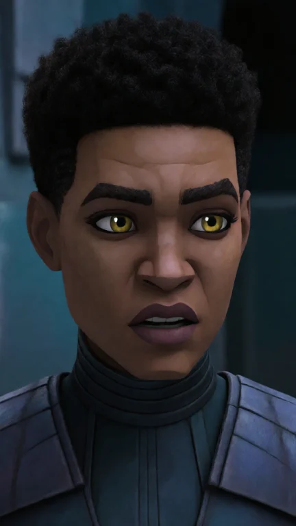 P3n, A Close Up Of A Woman With Dark Skin, Yellow Eyes, And...