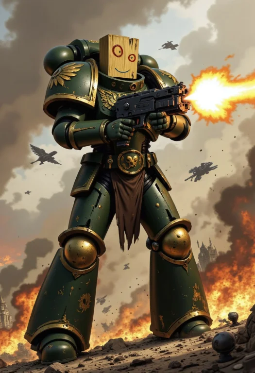 A Towering, Battle-worn Space Marine Clad In Intricately Det...