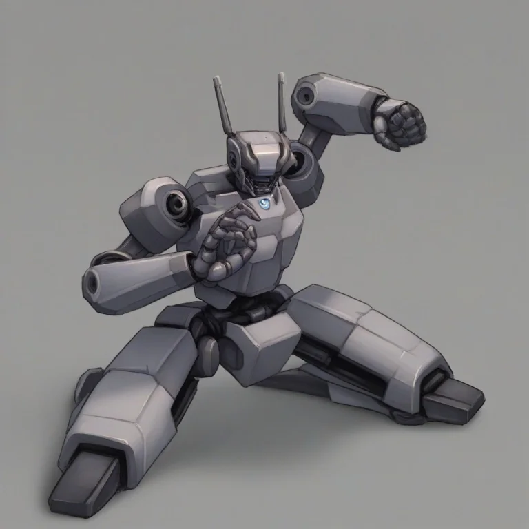 Kneeling, 1boy, Robot, Machine, Golem, Fighting Pose,