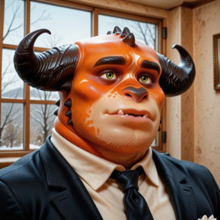 Steve, Orange Body, Horns, Bust Portrait, Tundra Background,...