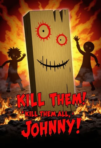 A Humorous Yet Horrific Closeup Of Plank From Ed, Edd N Eddy... — FLUX AI Prompt: a humorous yet horrific closeup of Plank from Ed, Edd n Eddy in a hellish, fiery...