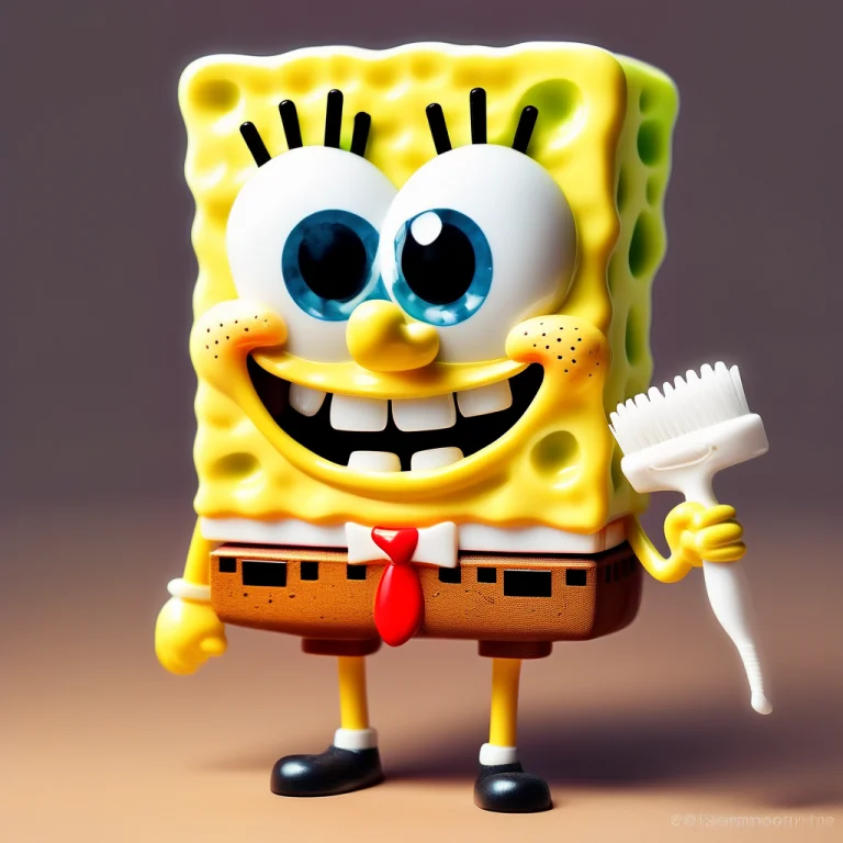 Spongebob Squarepants Brushing His Own Square Cheek With An...