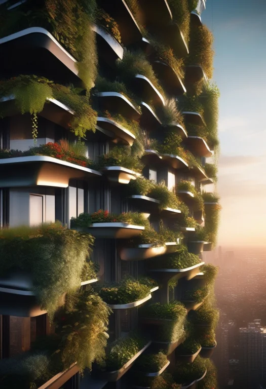 A Futuristic Skyscraper Draped In Vertical Gardens, Blender...