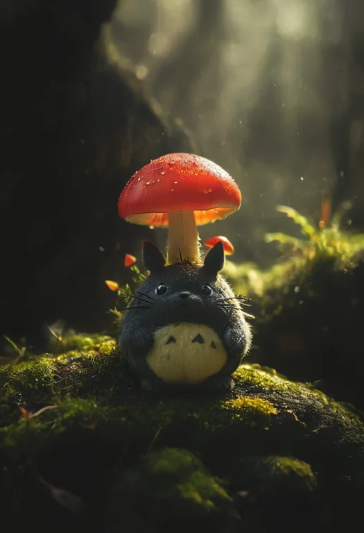 Its A Dark And Humid Place. Light Red And Yellow Mushrooms A...