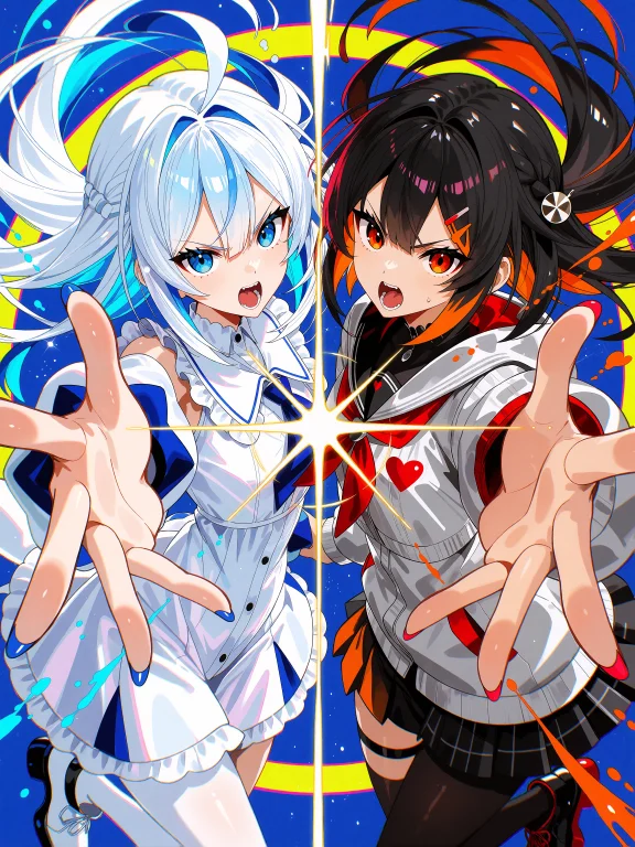 Two Anime Girls In A Dynamic Confrontation, Left Girl With L...