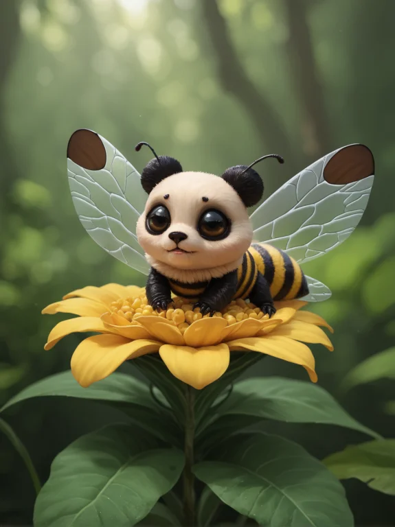 Score9 Panda Bee, Hyperrealism, Realistic, Insect Wings, Fac...