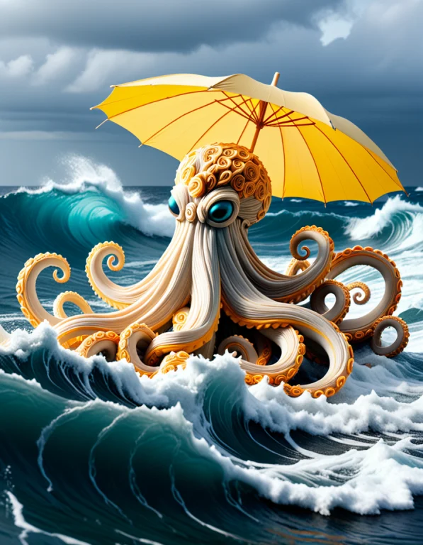 A Gigantic Octopus Rising From A Stormy Ocean, Every Tentacl...