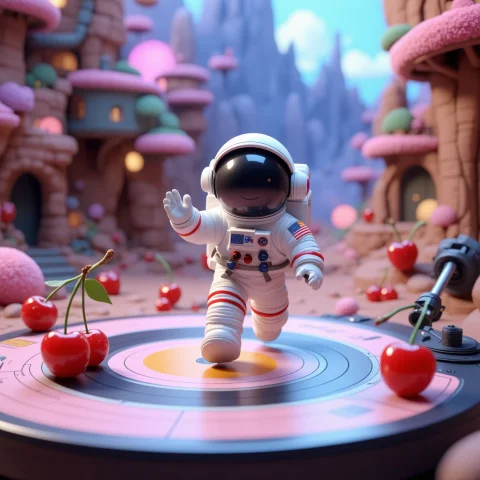 In The Center Of The Picture, A Small Astronaut Isrunning To... — Stable Diffusion AI Prompt: In the center of the picture, a small astronaut isrunning towards a giant game t...