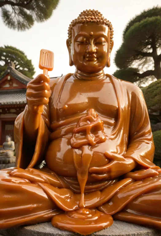 Closeup Caramel Sauce Male Great Buddha Statue, Zazen Sittin...