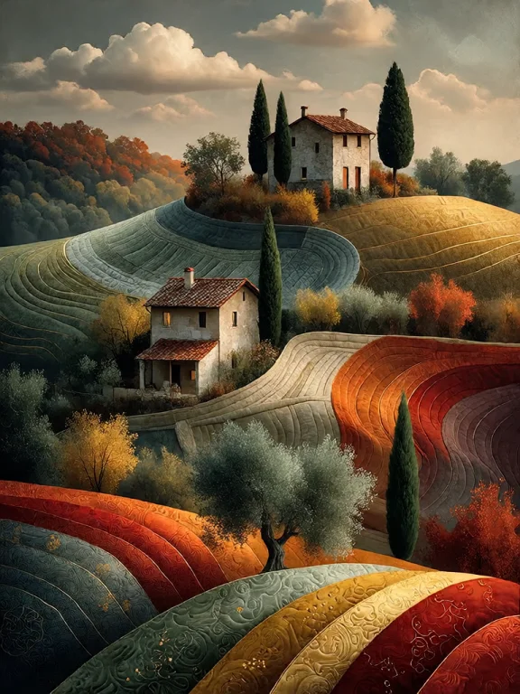 Bradhamel Art Style. A Vibrant, Stylized Quilted Landscape O...
