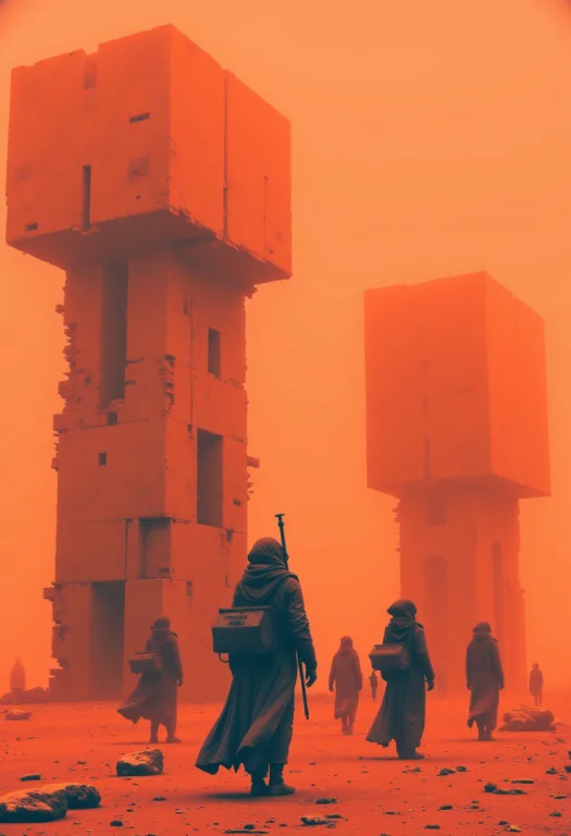 Neon-mist , A Cityscape Lost In Timemassive, Brutalist Concr...