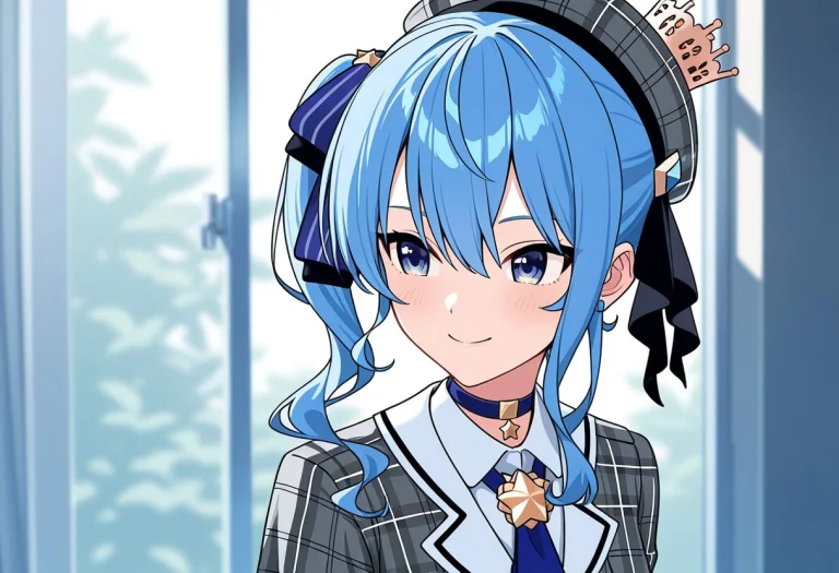Hoshimachi Suisei,1girl, Blue Hair, Side Ponytail, Star Chok...
