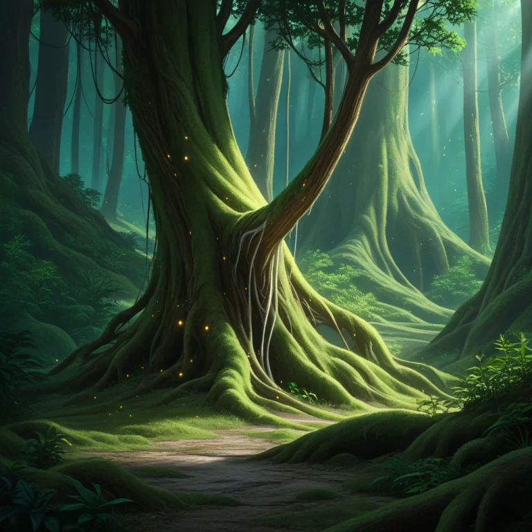 Dense, Ethereal Rainforest With Towering Ancient Trees, Thic...