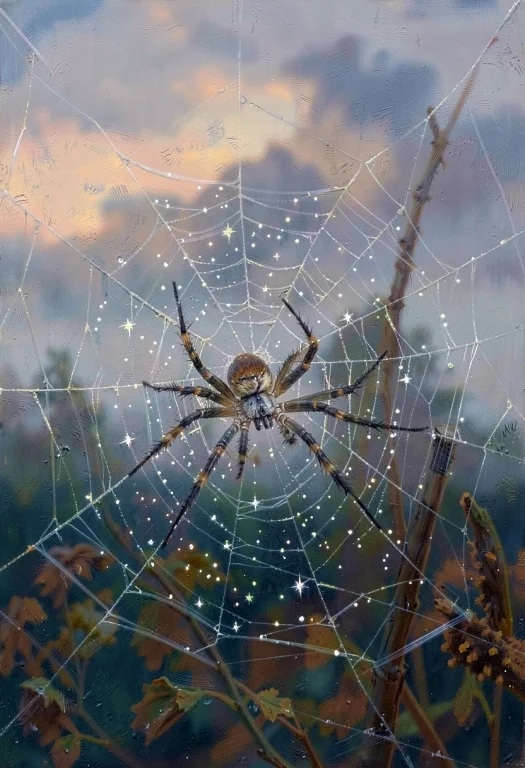 A Spider Weaving Webs Of Pale Starlight, Impressionist Style...