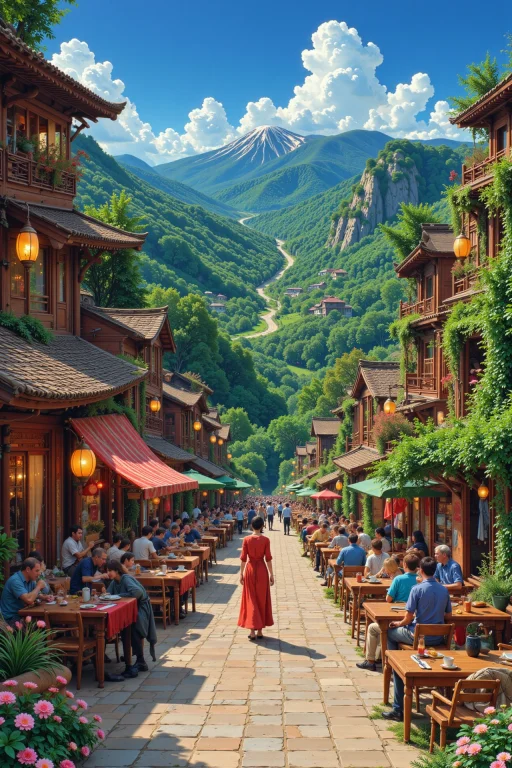 A Restaurant Beautiful Landscape, Noon, Woman, Very Intricat...