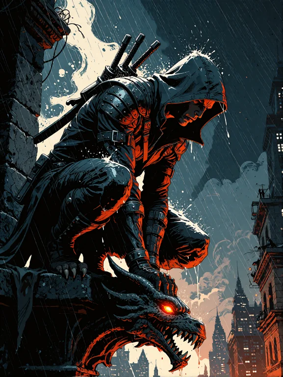 Neo-noir Graphic Novel Art, Retro Screen Print Style, Sharp...