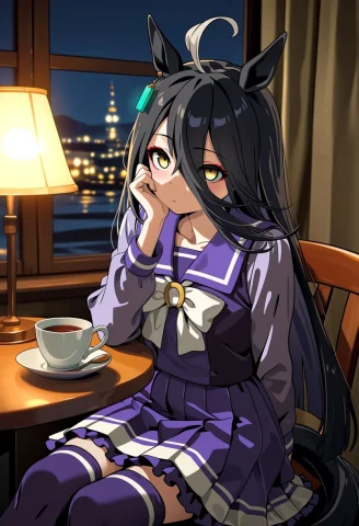 Masterpiece, Ani3rel, 1girl, Solo, Umamusume, Manhattan Cafe... — Stable Diffusion AI Prompt: masterpiece, @Ani3rel, 1girl, solo, umamusume, manhattan cafe, sitting, rizz eye...