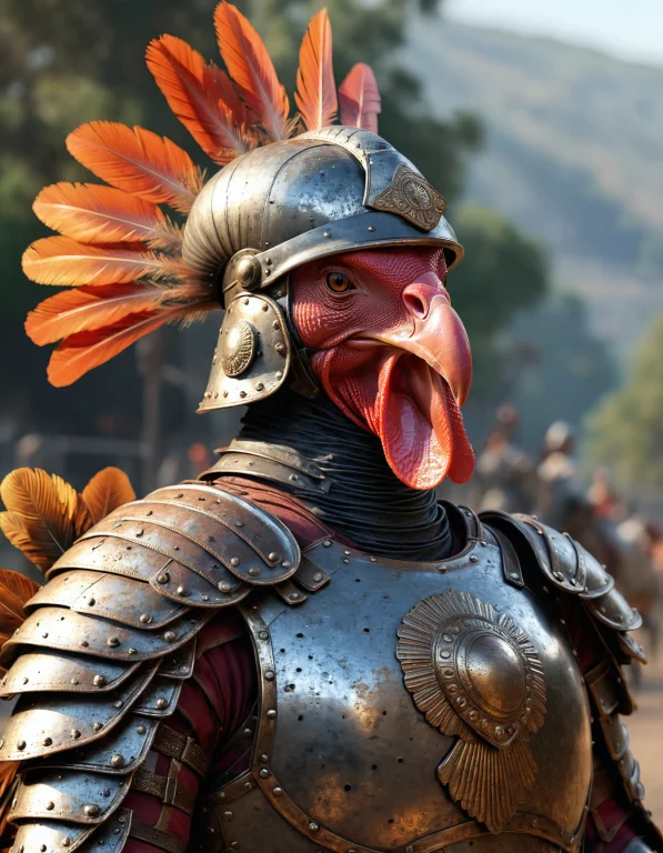 Ultra Realistic Image Of An Turkey Wearing Gladiator Armor A...