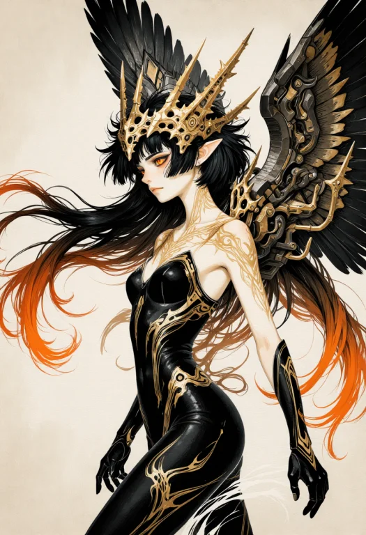 Regal Anime Female Figure Shown In A Dramatic Side-view Prof...