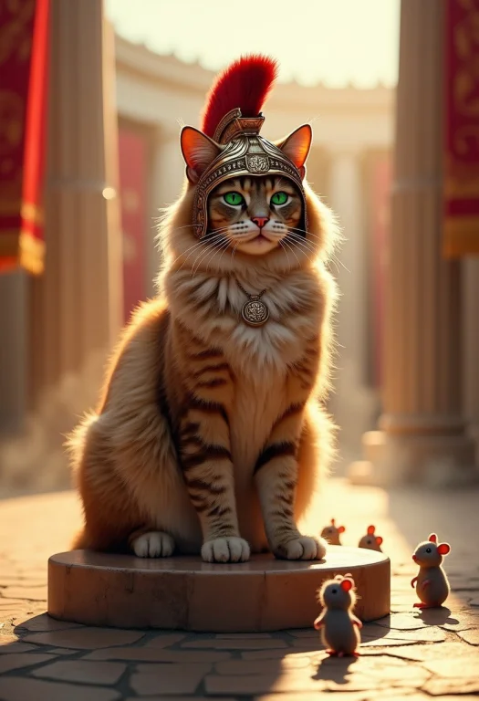 A Majestic Cat Sits Proudly On A Marble Pedestal In An Ancie...