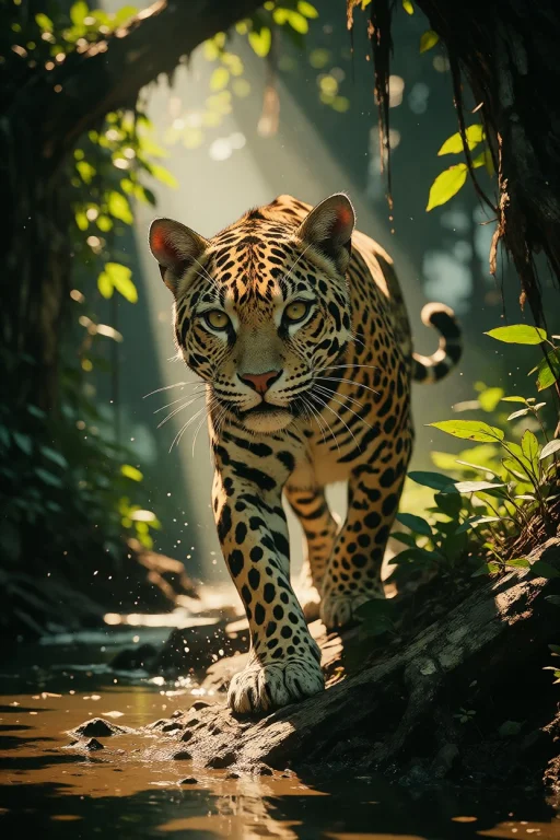 Ta86inkriot, Thin Black Outlines, A Jaguar Moving Along A Su...