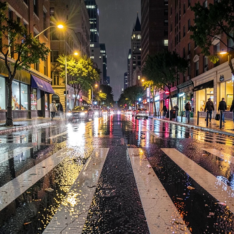 A City Crosswalk Shining After A Night Rain, Studio Lighting...