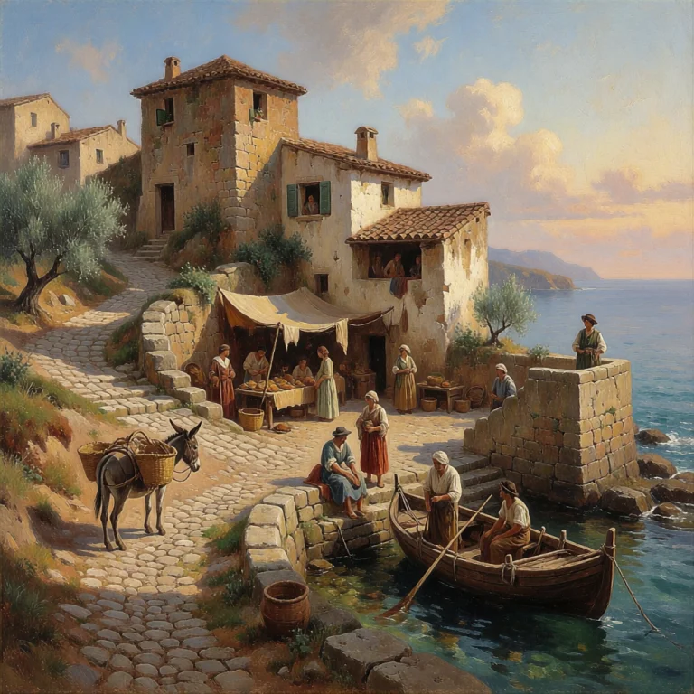 A Detailed 17th-century Style Oil Painting Of A Peaceful, An...