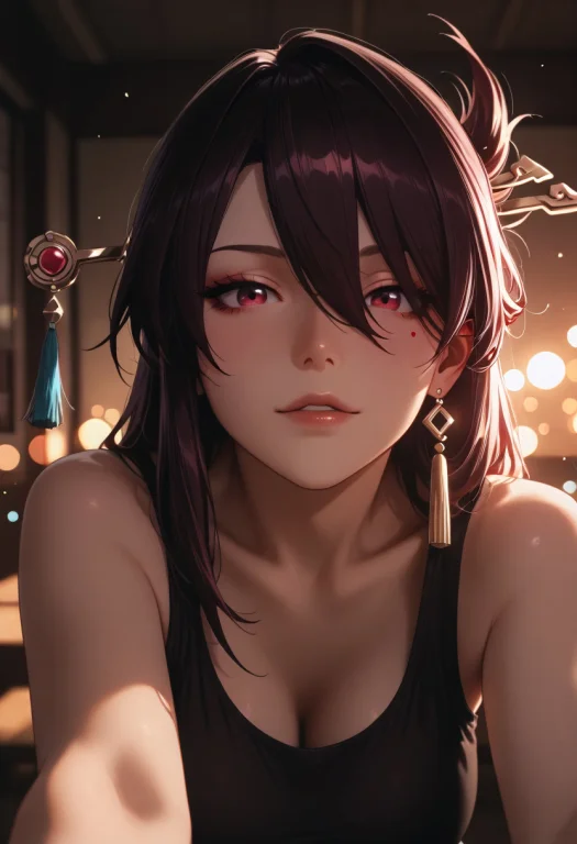 Lazypos, Solo, 1girl Beidou Eyes1.4, Blurry Background, Boke...