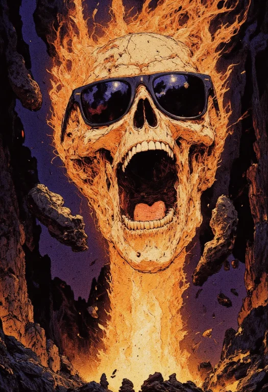 Illustration In The Style Of Cksc Of A Floating Skull Wearin...