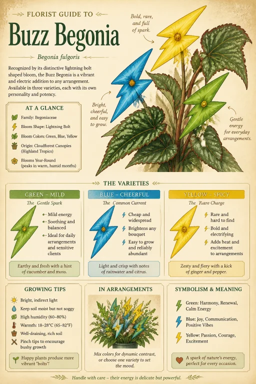 Florist Guide To Buzz Begonia, A Lightning Bolt Symbol Shape...