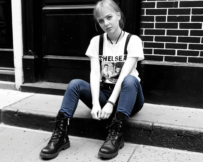 A Chelsea Girl, Sitting On A Curb In Soho, Black Combat Boot...