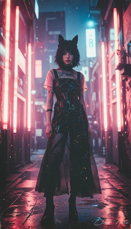 Neo Photorealistic Art Style, A Japanese Girl With Long Fox...