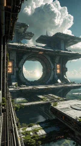 Supergroundview, A Towering, Multi-tiered Sci-fi Megastructu... — Stable Diffusion AI Prompt: supergroundview, A towering, multi-tiered sci-fi megastructure dominates the com...