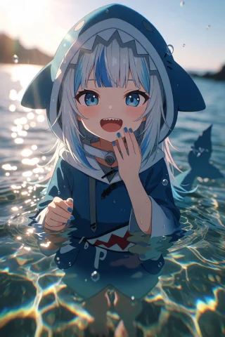 Kani2rer, A Petite Virtual Youtuber With Guras Signature Sha... — Stable Diffusion AI Prompt: Kani2reR, a petite virtual youtuber with Gura's signature sharp teeth and wide g...
