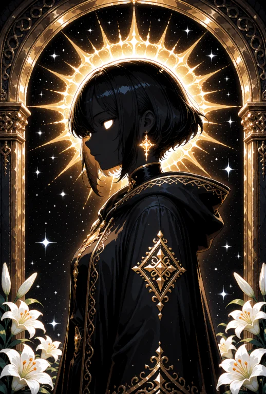 A Young Woman With Short, Dark Black Hair And A Single Glowi...