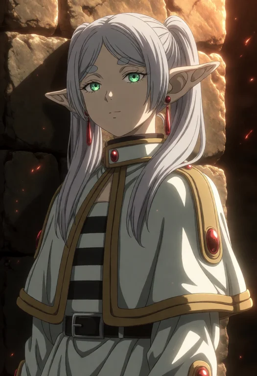 Darkartstyle. Frieren, An Elegant Elf Woman With Silver Hair...