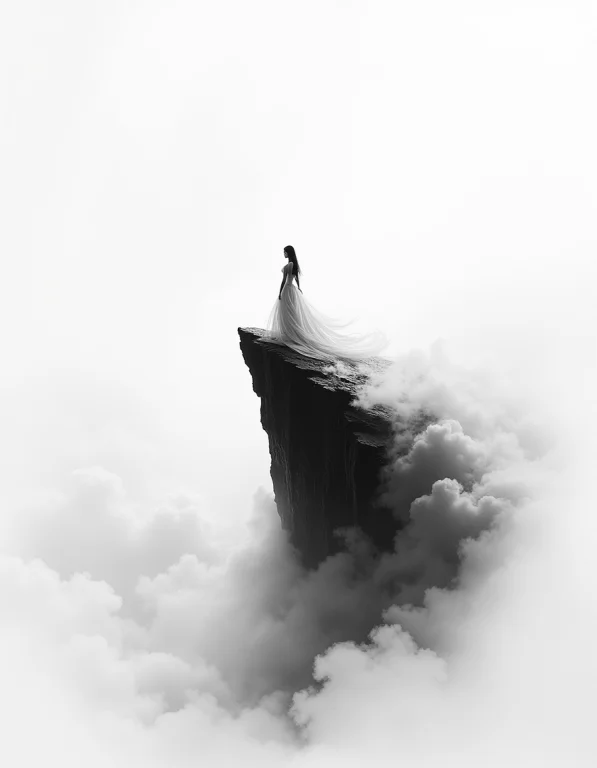 A Lone Princess Standing On A Cliff Peak Emerging From Sea O...