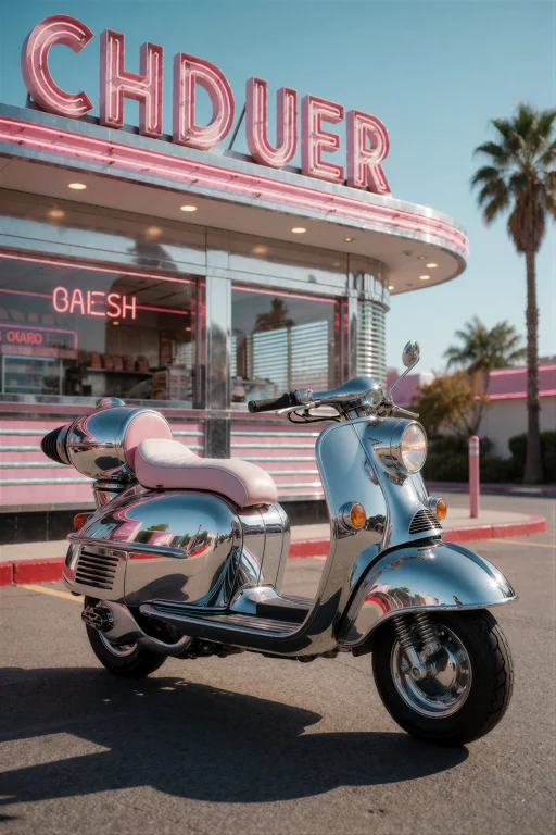 Retrofuturismbymrjohn, A Compact Chrome Hover-scooter With A...