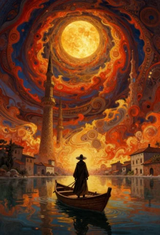 Digitally Created Artwork, Surreal Fantasy Scene, Central Fi... — Stable Diffusion AI Prompt: digitally created artwork, surreal fantasy scene, central figure standing in nar...