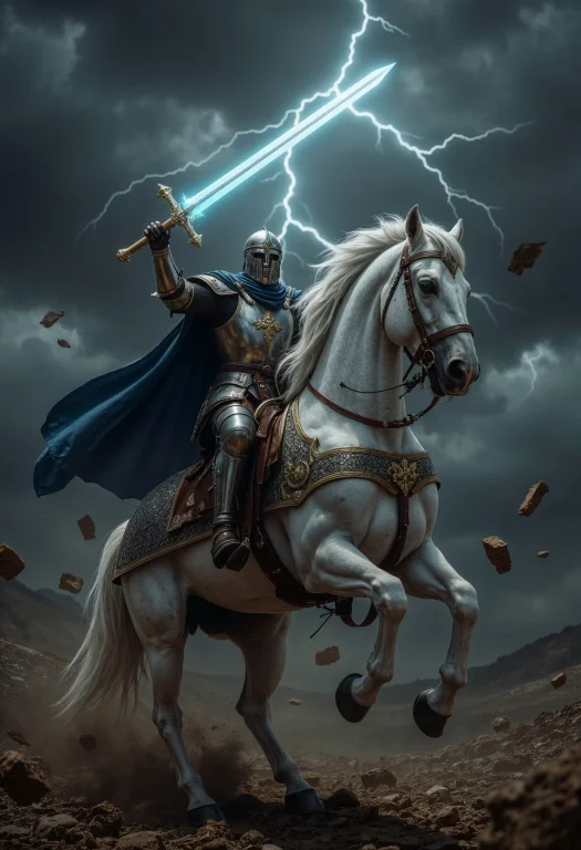 R3alism, A Medieval Knight In Full Armor, Wielding A Glowing...