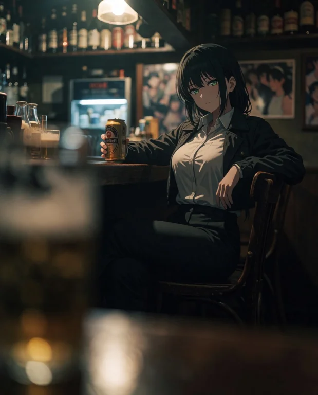Kani2rer, Woman With Black Hair And Detailed Green Eyes Sits...