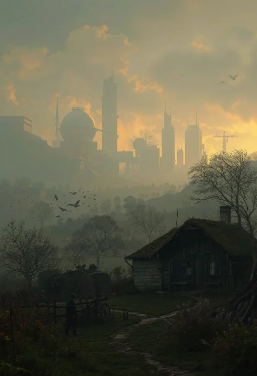 A Rural Cottage Scene. Muted Color Palette, Quiet Urban Land...